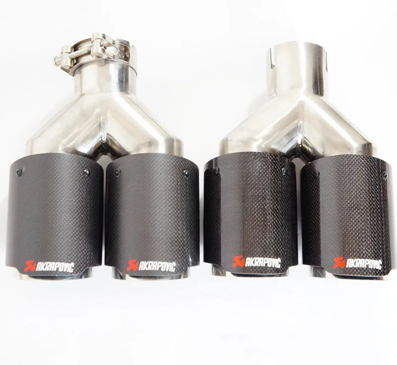 One modified two tail throat car decorative exhaust pipe carbon fibre stainless steel black bright 250x185x89mm