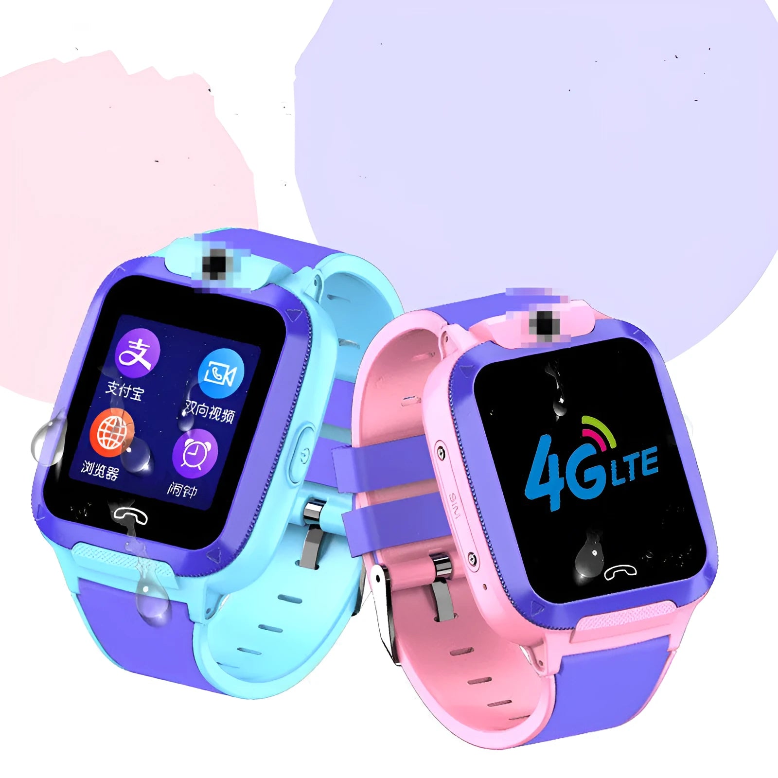 Children's smart watch with blue silicone strap showing 1.44-inch touchscreen displaying GPS and call functions