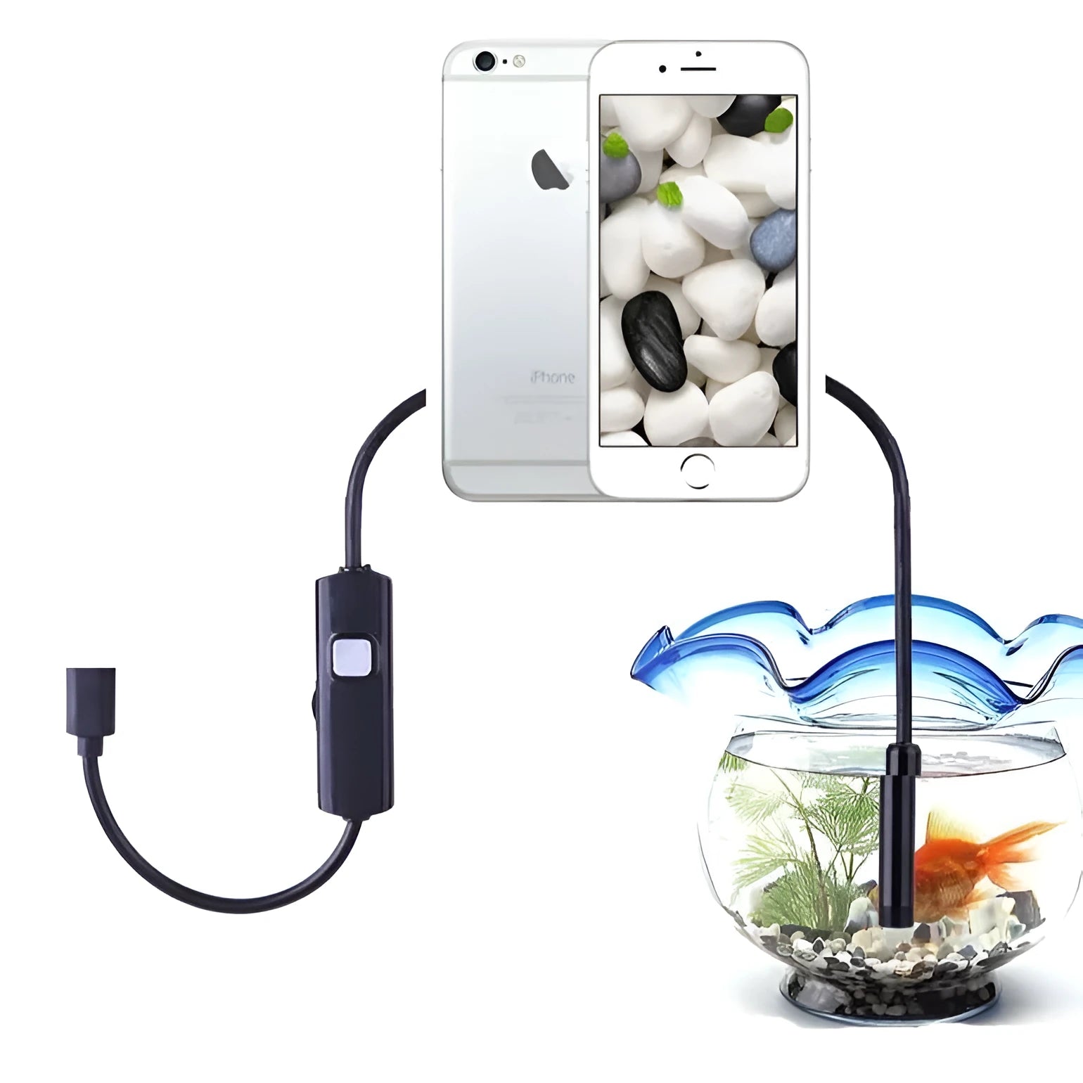 Black three-in-one Type-C USB Android endoscope with 5.5mm probe and coiled cable