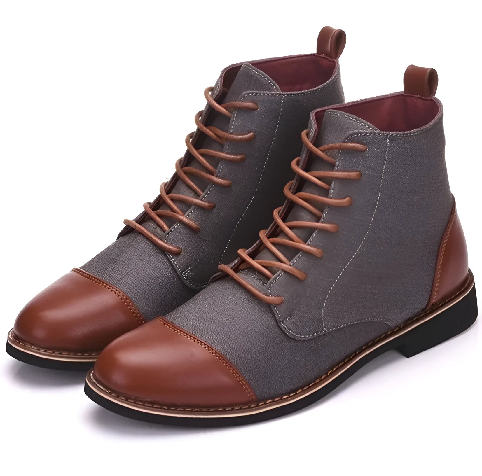 Men's black leather motorcycle boots with silver belt buckle details on the shaft