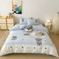 Cartoon schnauzer dog pattern bedding set with embroidery on thickened cotton fabric