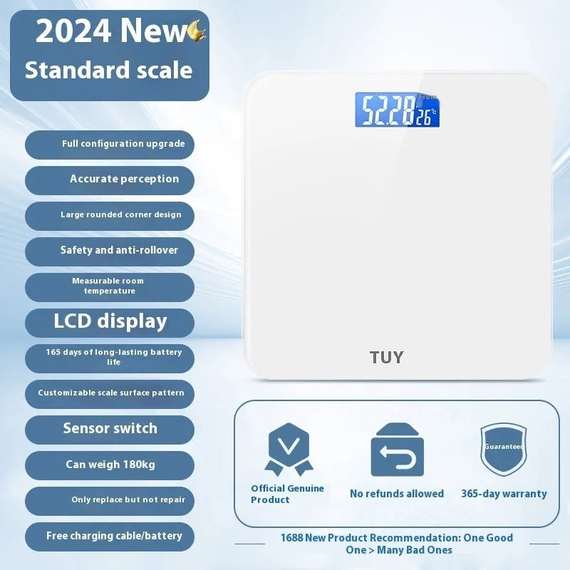 Digital bathroom weighing scale in 26cm square format with multiple colour and power options