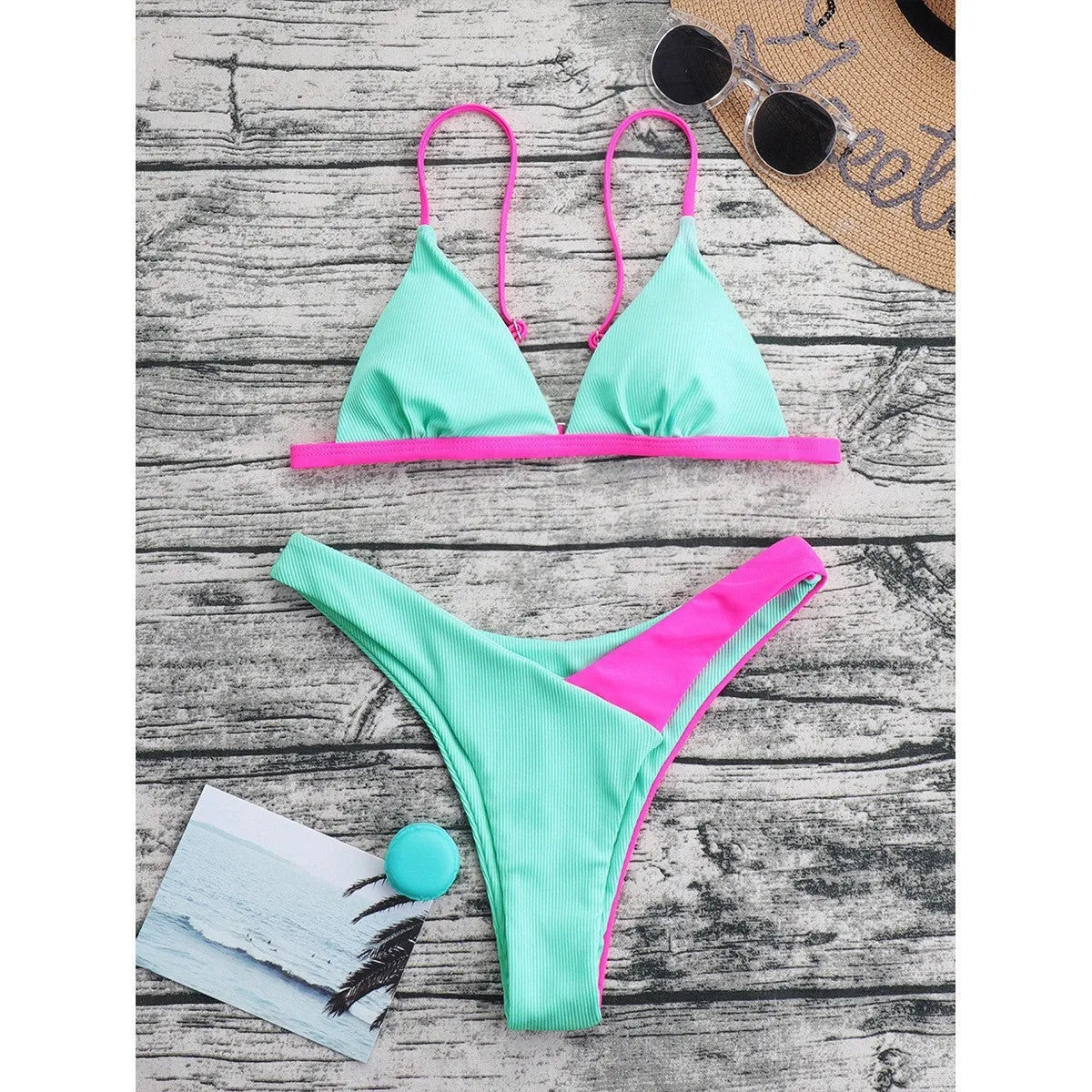 Women's European style nylon bikini set in Pattern 1 and Pattern 2 designs