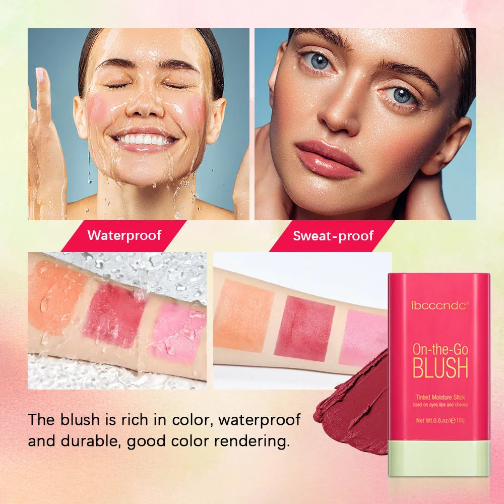 High-gloss portable solid blush cream in compact, 19g, available in 3 colours