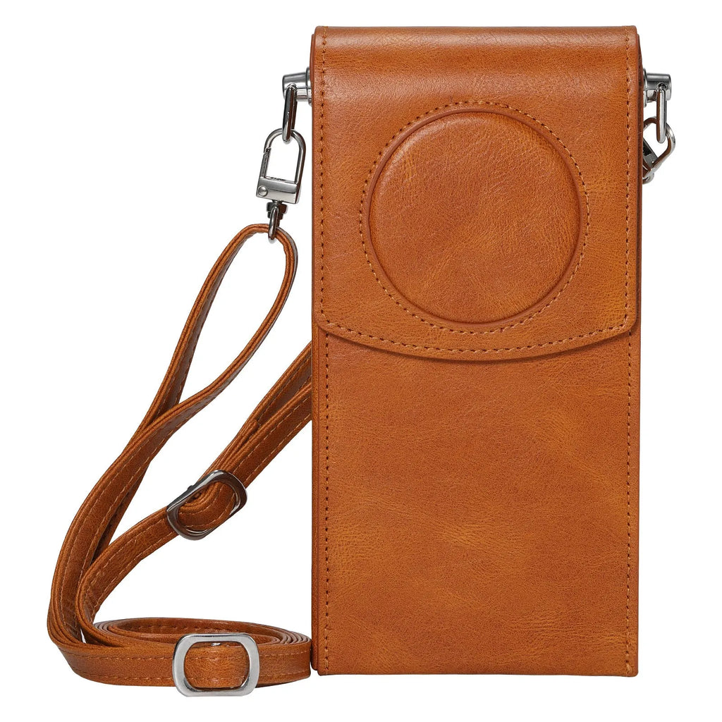 Brown Z leather storage satchel for Apple Vision Pro power supply protection sleeve