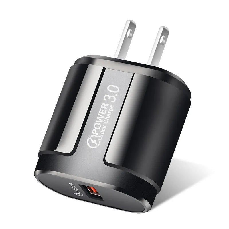 White international smart charger for mobile phones with EU UK US plug options shown