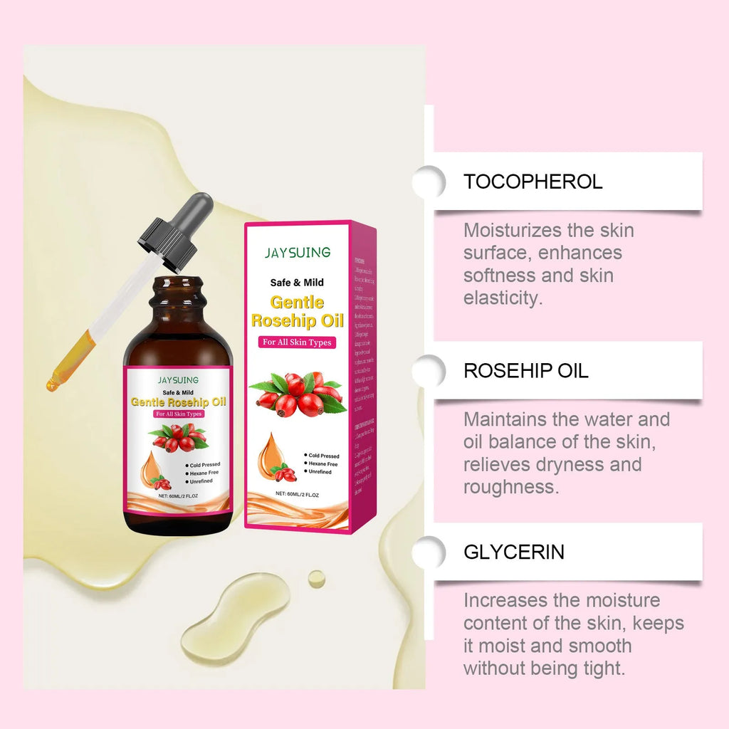 60ml bottle of rose fruit seed facial oil with glycerol, rose hip oil and vitamin E