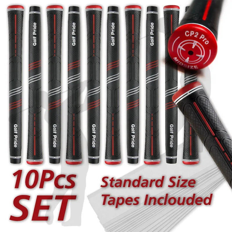 Blue midsize PU golf grip for irons and fairway woods with non-slip surface pattern