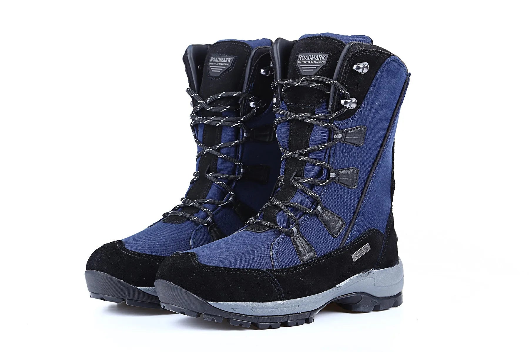 Women's genuine leather thermal snow boots in black colour with mid-calf length and round toe design