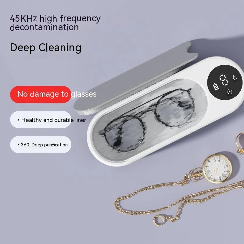 Portable ultrasonic glasses washing machine with smart glasses case design and USB charging port