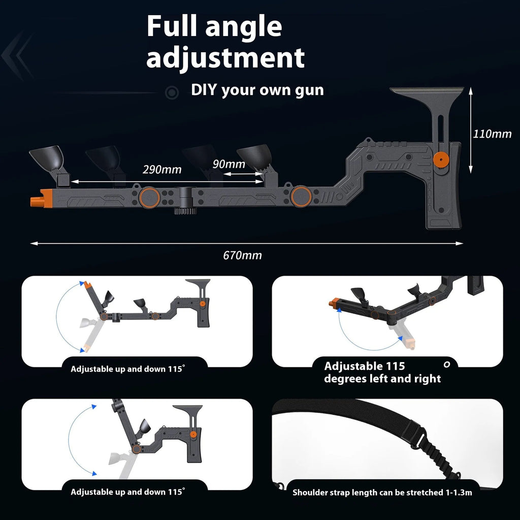 VR submachine gun physical auxiliary accessory for Quest 3/3s in muzzle colour, ABS material, approximately 67 cm length