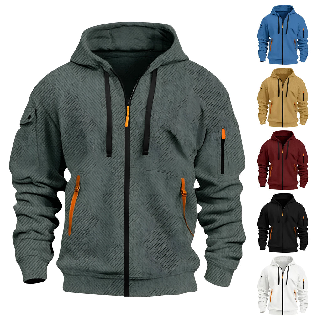 Mens casual hoodie with 3D patch pocket in solid colour, cotton blend fabric, cuff sleeves, unlined, available in six colours