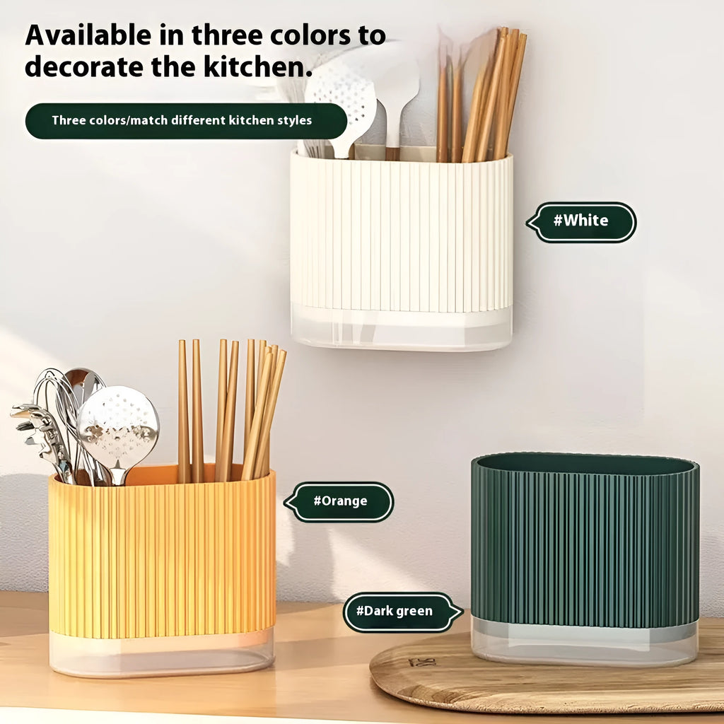 Wall-mounted plastic chopsticks holder with cross-bar drainage design in modern simplicity style