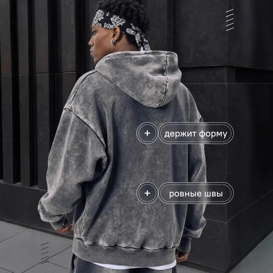 Men's loose cotton hoodie and jogger set with pullover hooded sweatshirt and pants, wool lining, S-2XL