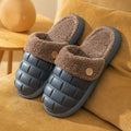 Plaid pattern detachable slippers with EVA sole and plush lining, shown in pink colour.