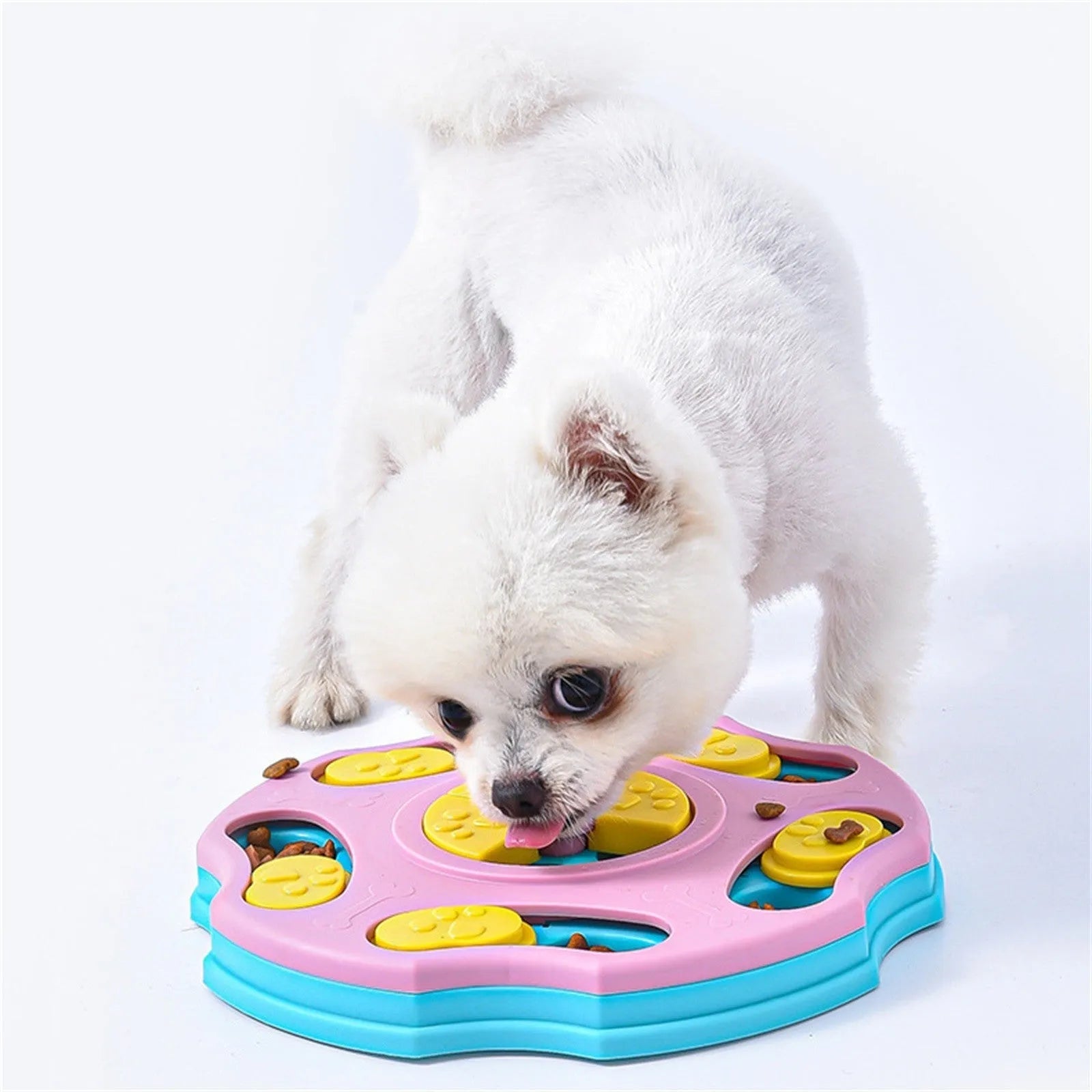 Blue interactive dog puzzle food feeder toy for aggressive chewers with food compartments