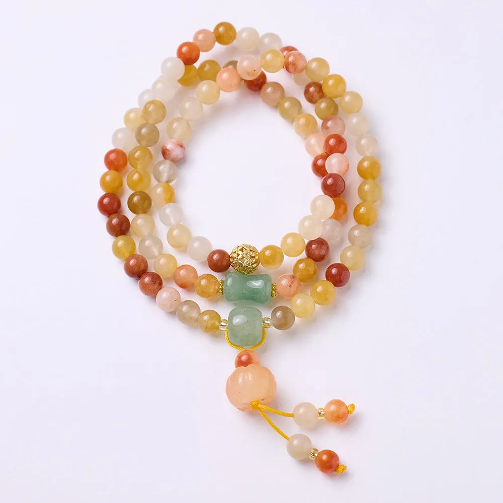 Women's handmade three-circle pumpkin tassel bracelet in green Jinsi Jade, 6mm beads, national style