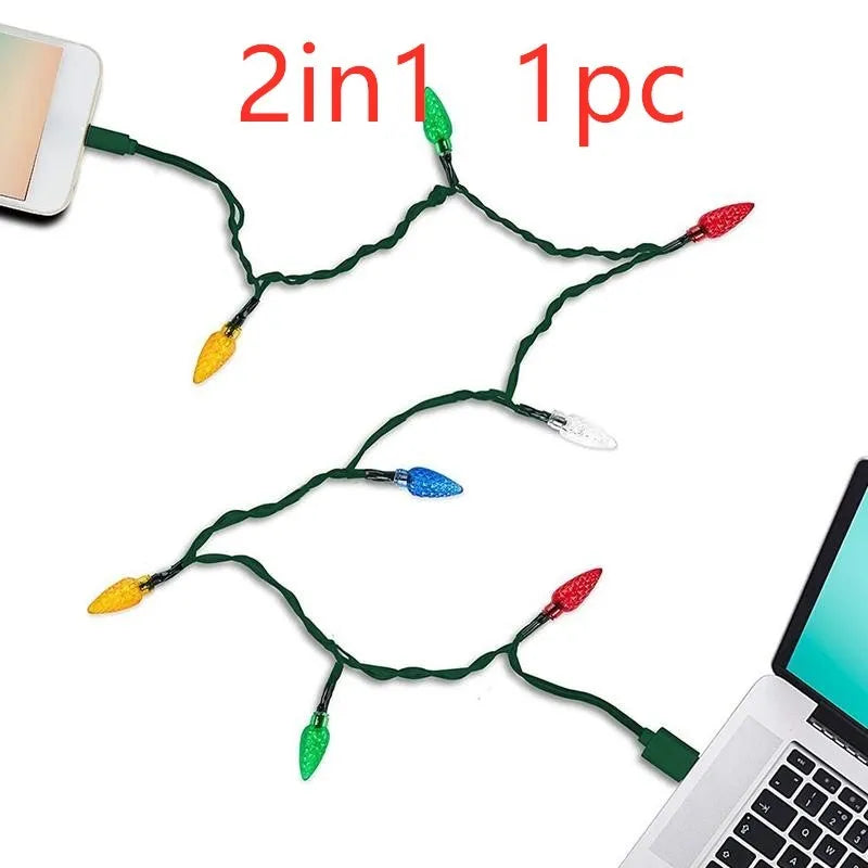 USB charging cable with 10 multi-colour LED lights flashing along its length during device charging