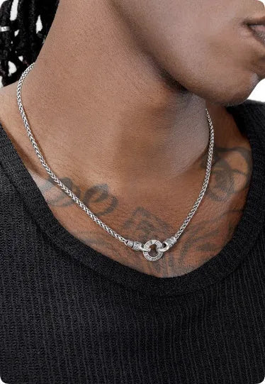 Polished S925 sterling silver clavicle necklace for women shown in silver, with a close-up of the chain.