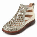 Flat soft-soled comfort sandals in gold with hollow-out PU upper and TPR sole