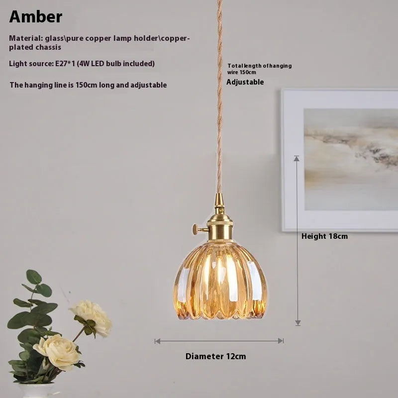 Vintage glass flower chandelier with Nordic design in amber colour for bedroom ceiling mounting