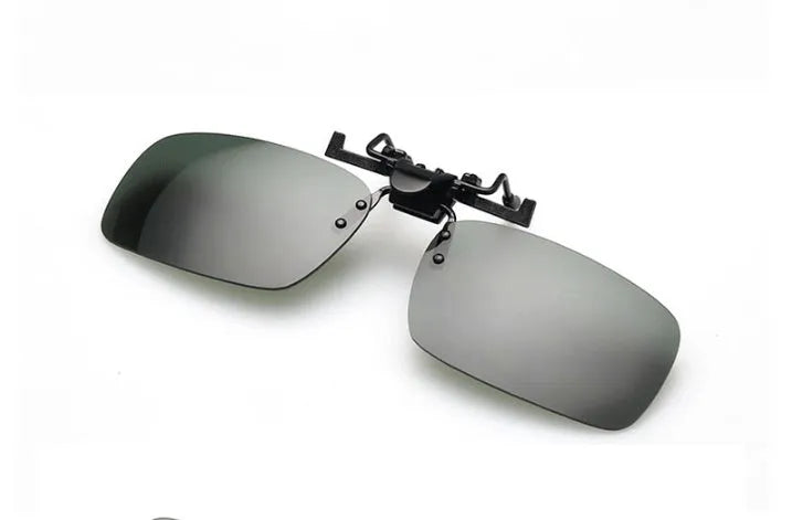 Myopia sunglasses clip for drivers with polarised PC lenses in grey, dark green, and night vision tint options