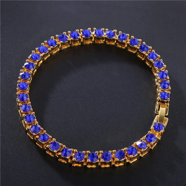 Men's hip hop bracelet with single row rhinestones, tennis charm design in alloy with zirconia elements
