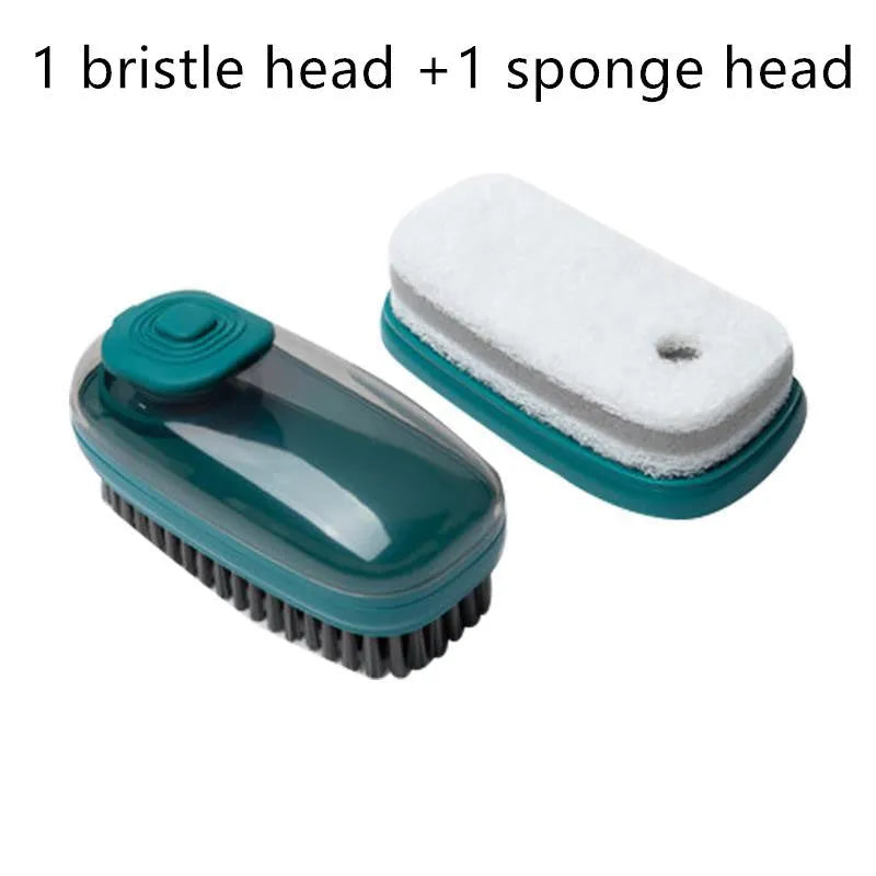 Automatic liquid cleaning brush for shoes and laundry with ergonomic grip in blue, green or red colour