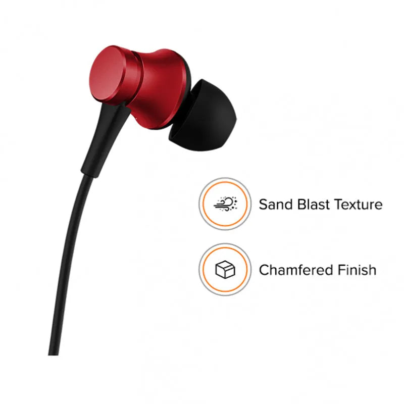 Piston in-ear wired headphones with 3.5mm plug in black, blue, and red colour options