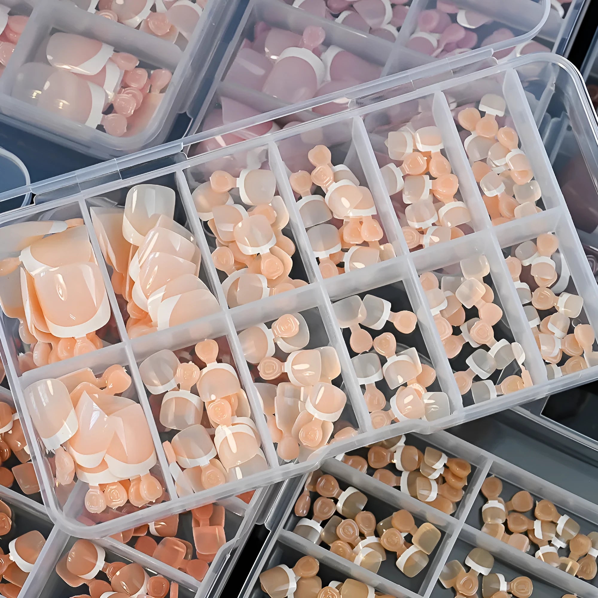 120-piece box of French white edge nude full square short artificial toenails in nine shades