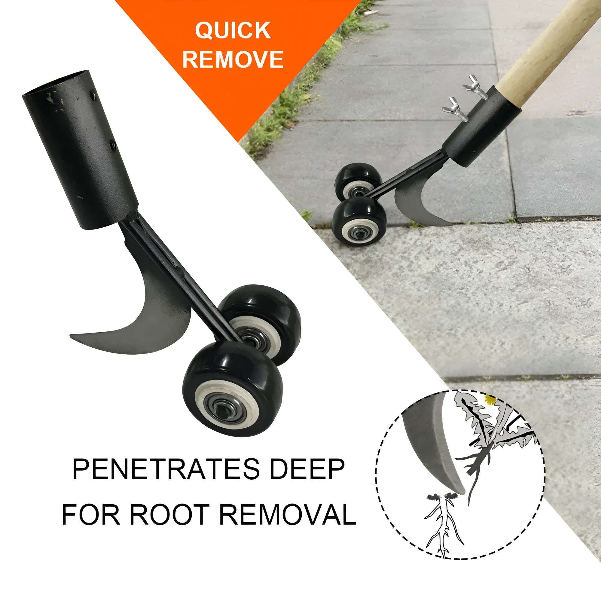 Manual portable gardening tool set with telescopic rod, gap weeder head, sickle, and stainless steel puller for weed removal