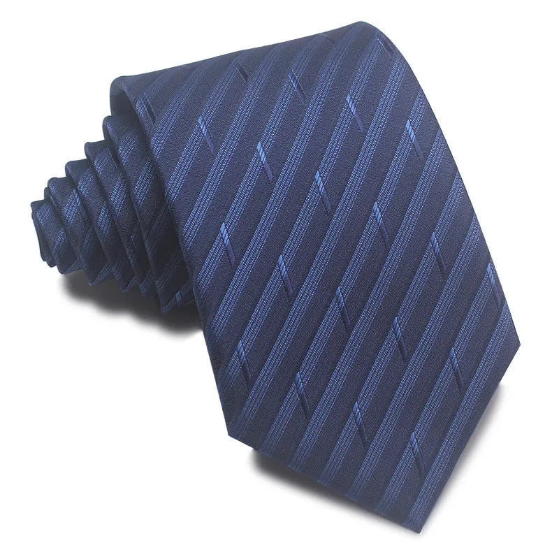 8cm wide red black and blue striped polyester jacquard business tie for men