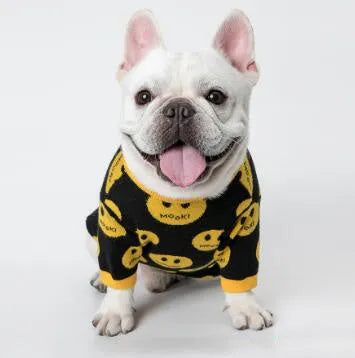 Pure wool smile animal sweater for dogs and cats in black colour, knitted fabric