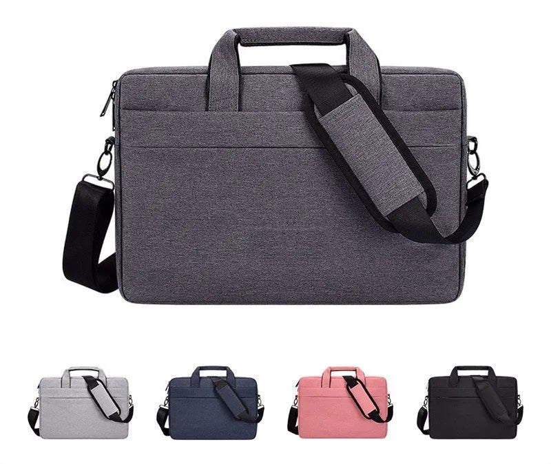 Black Oxford cloth laptop shoulder bag with matte finish, zipper closure, and soft handle for 15.6 inch laptop