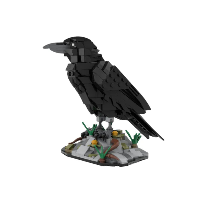 Small particle creative crow model assembled toy building block set in crow colour on white background