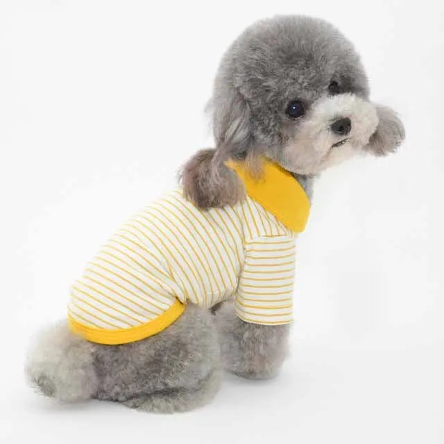Pet colour striped polo shirt in cotton spandex blend with red stripes, available in multiple sizes for dogs and cats