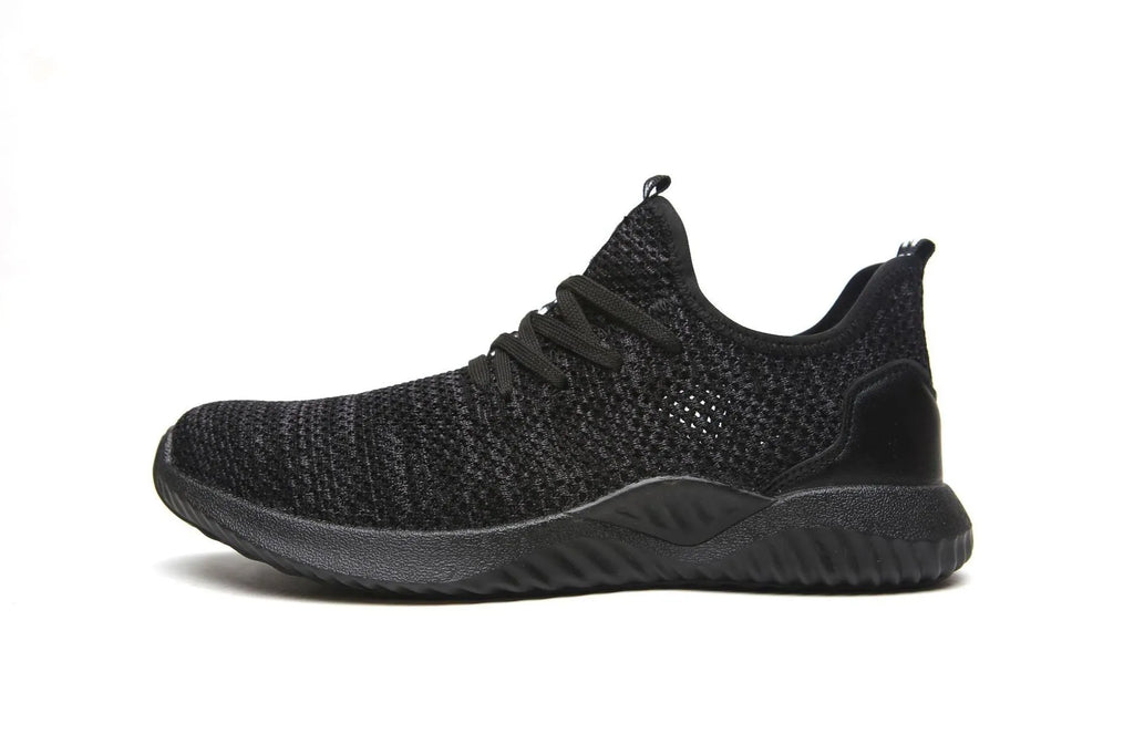 Black low-cut steel toe cap safety work shoes with antistatic EVA sole.