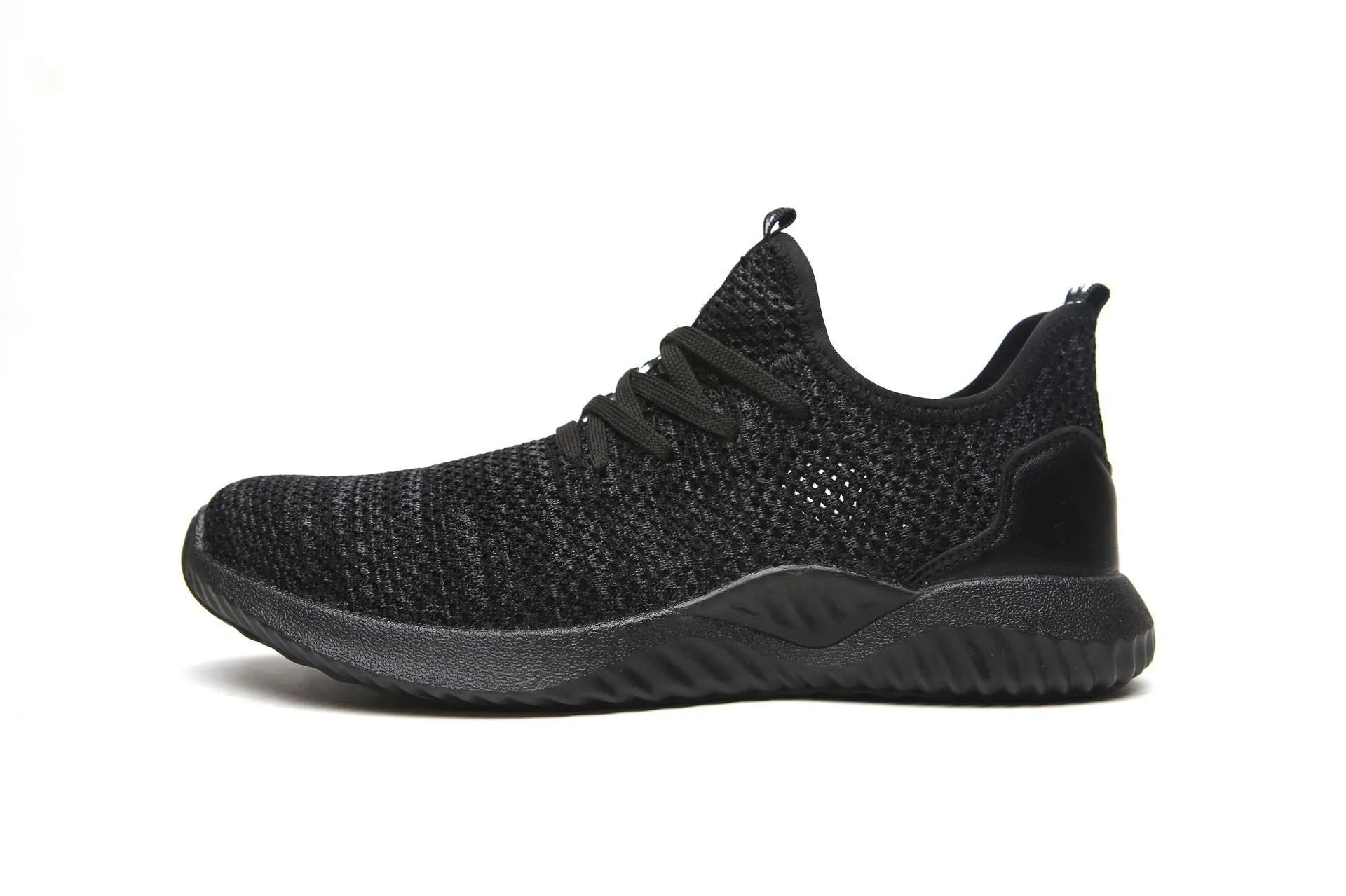 Black low-cut steel toe cap safety work shoes with antistatic EVA sole.