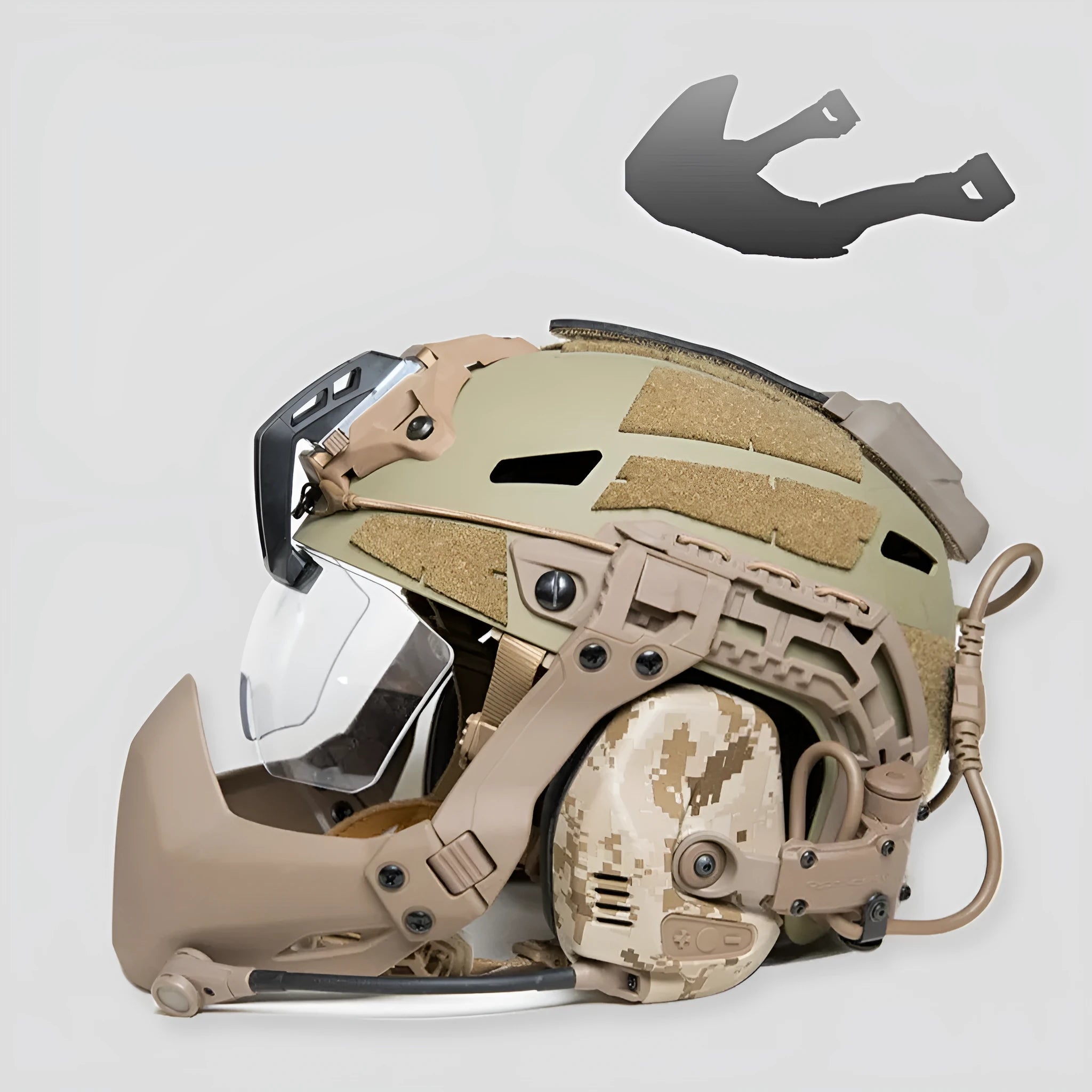 Semi-sealed folding mask for tactical helmet in black free size unisex design