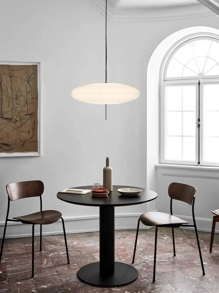Nordic modern art retro designer UFO chandelier light in all white or black and white finish