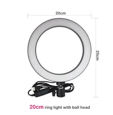 Self-made fill light artifact 5W LED ring light 20cm five-in-one kit black with tripod and phone clip on desk