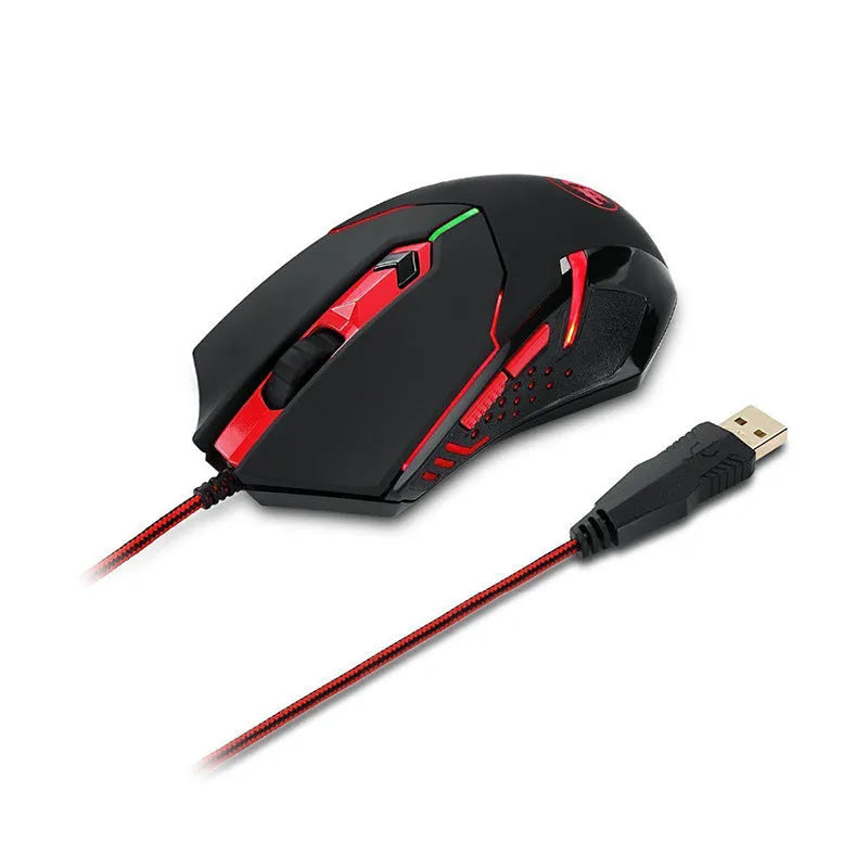 Black red USB wired gaming mouse with six buttons on ergonomic design