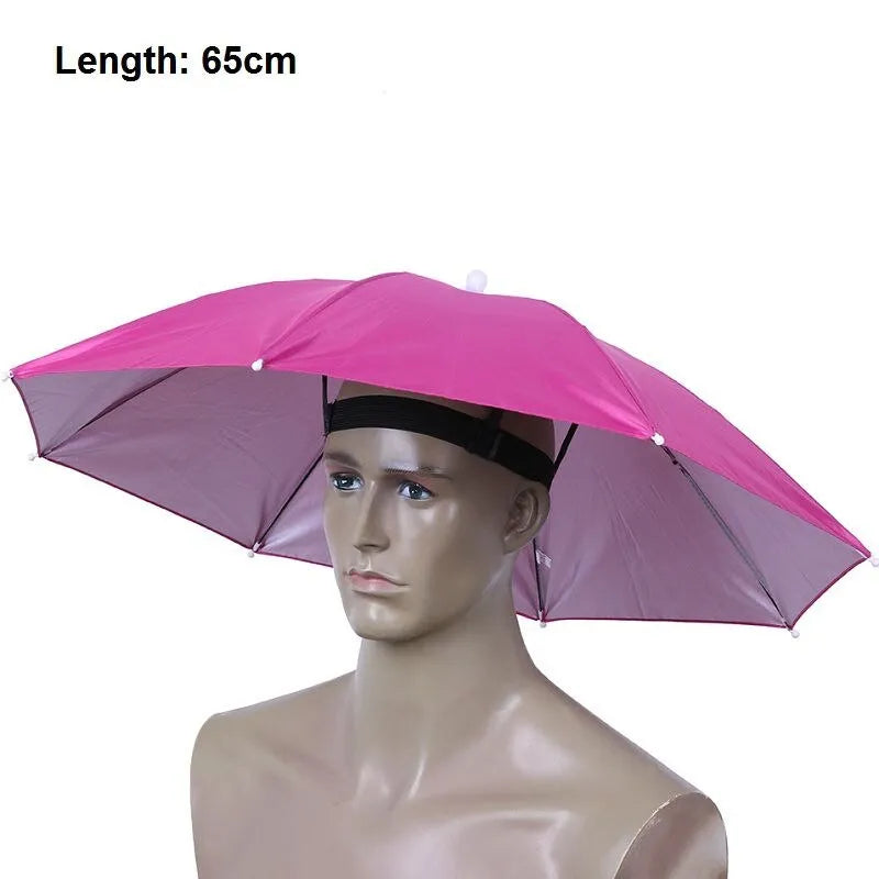 55-65cm outdoor fishing sunshade waterproof folding sunhat umbrella in blue with handleless design