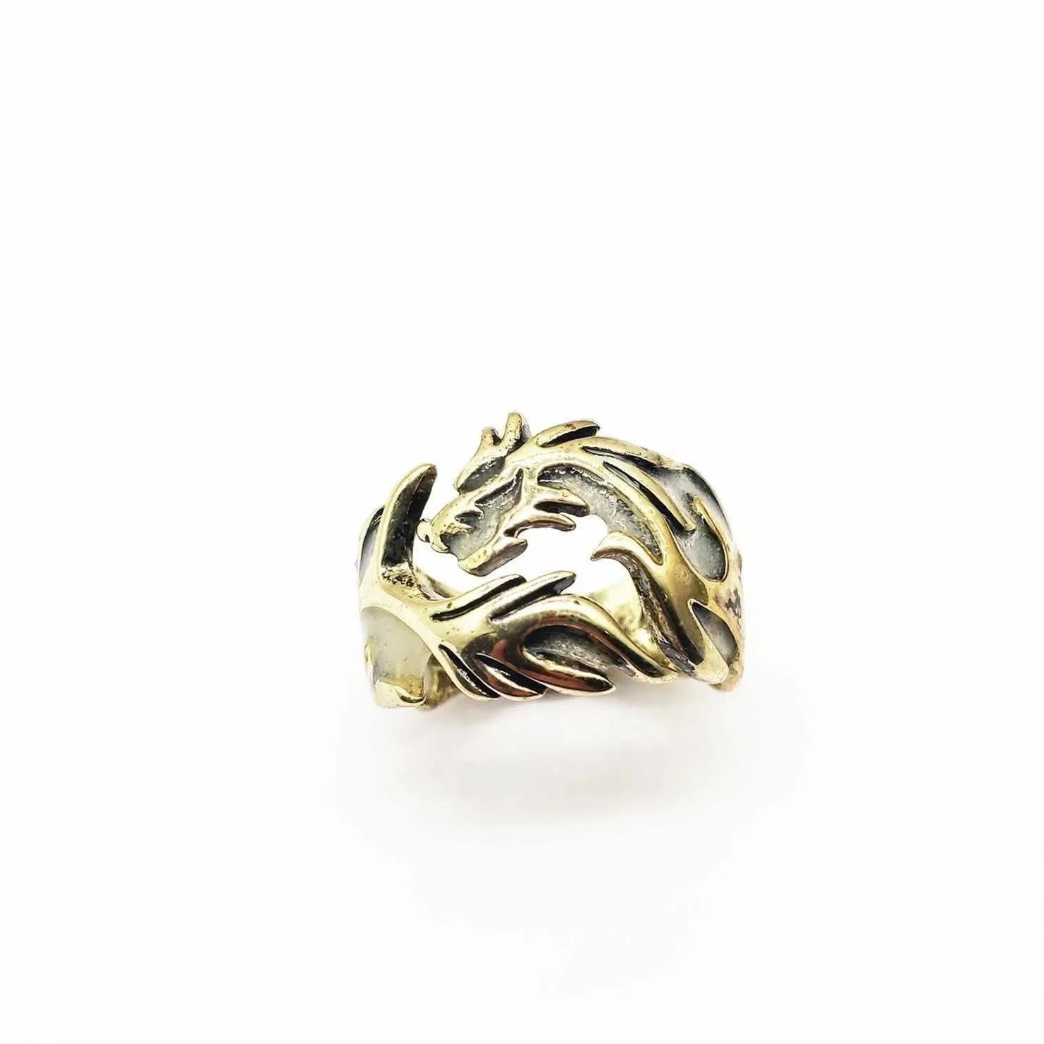 Chinese style adjustable ring with luminous dragon pattern in antique silver blue and green electroplated metal