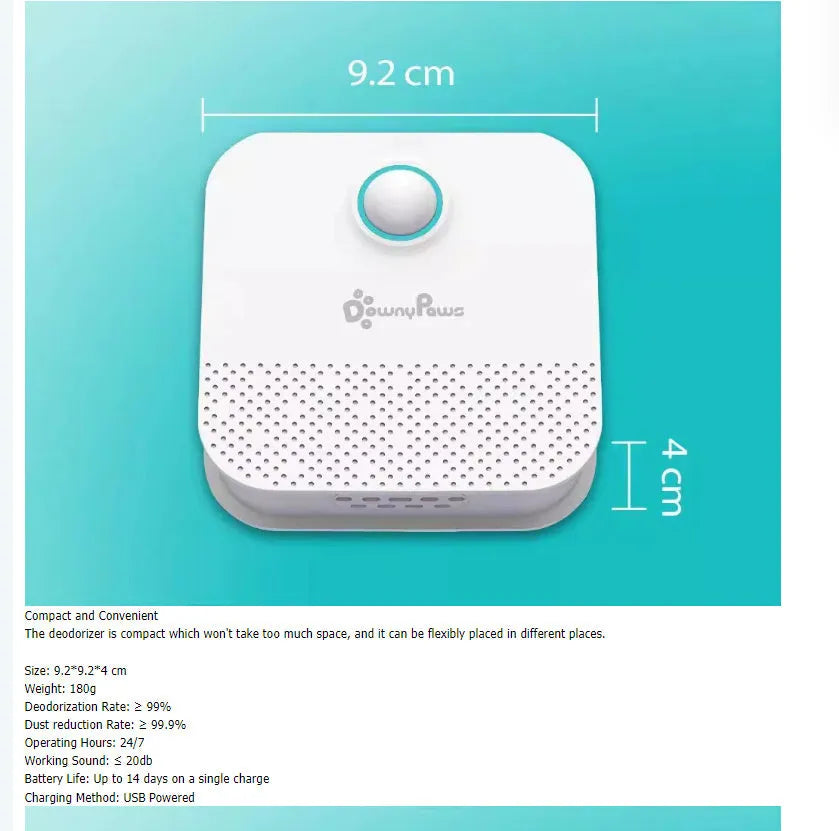 White DownyPaws 4000mAh smart cat litter odour purifier unit.