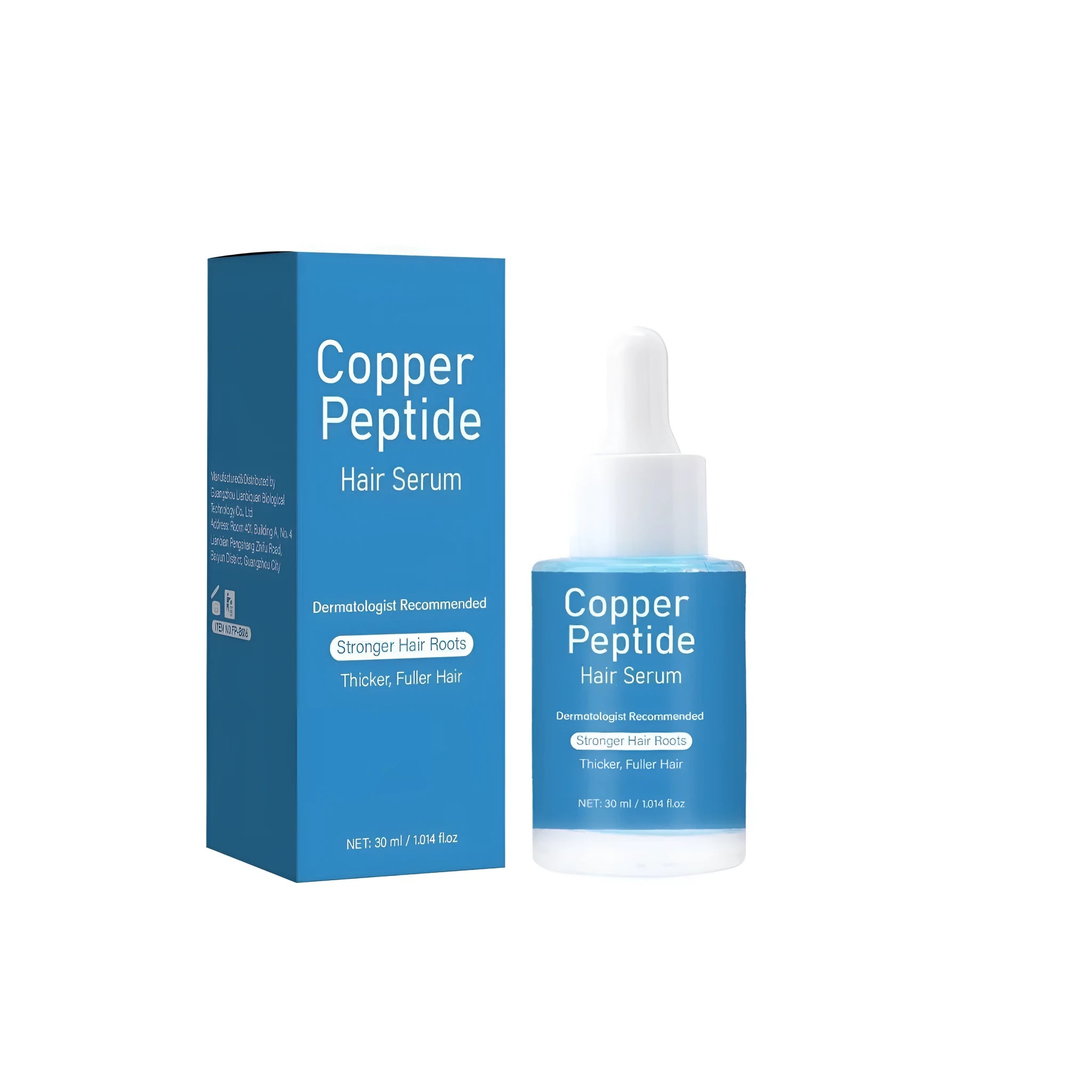 Copper peptide hair oil 30ml bottle with pump dispenser, 38.5mm square design