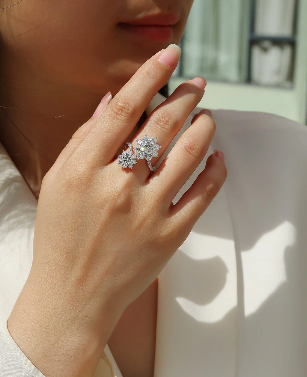 Wedding ring set with 1-carat moissanite in S925 silver platinum plating, gift box packaging