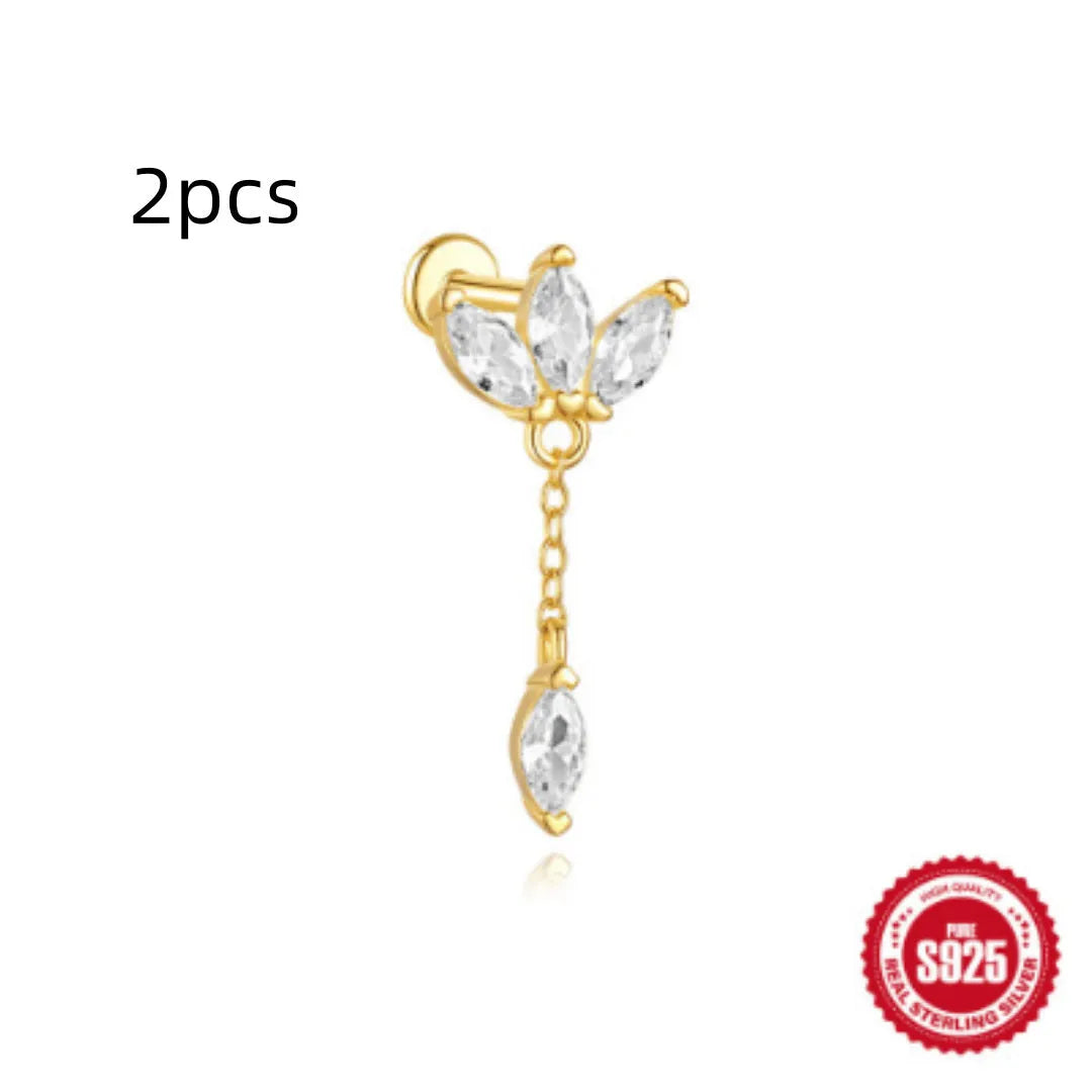 S925 sterling silver water drop earrings with flat spiral geometric design and gold plating.