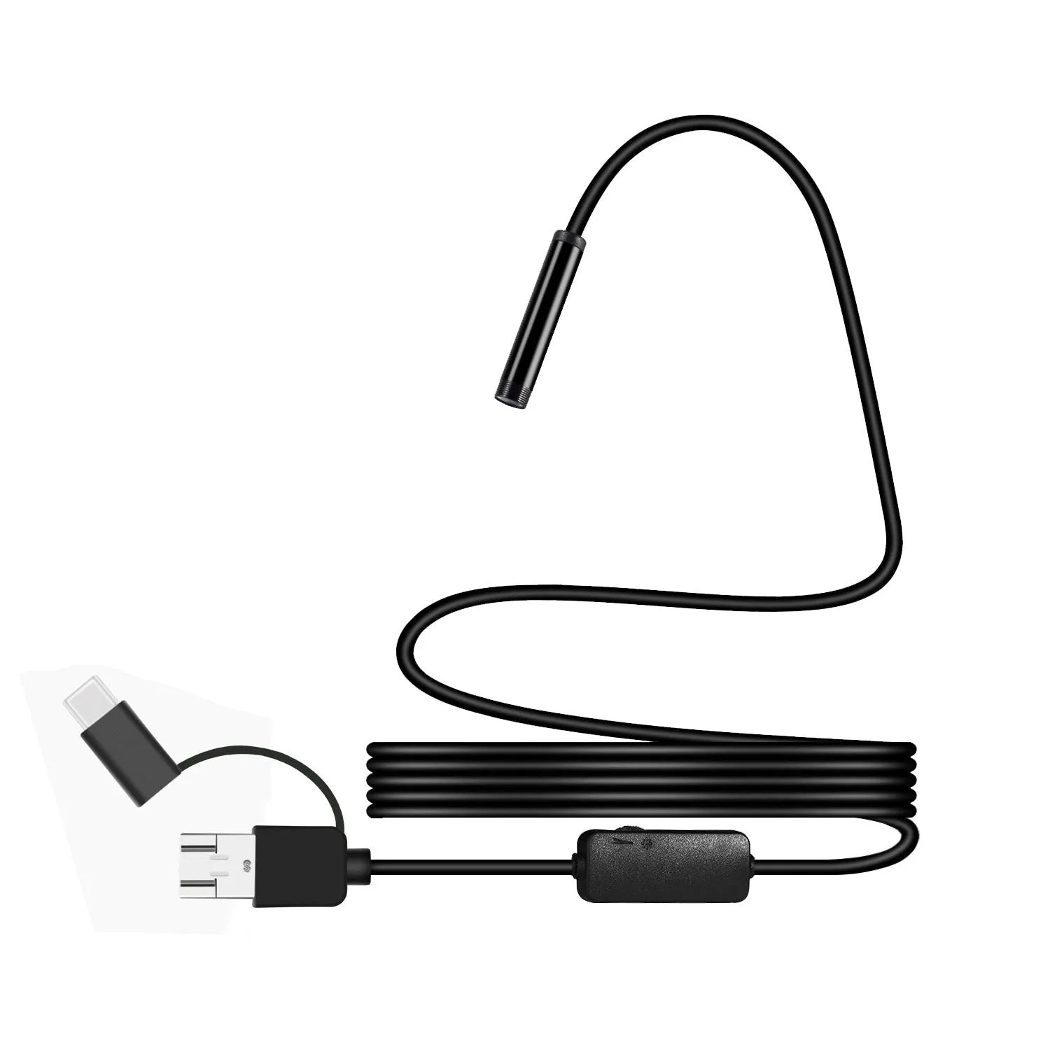 Black three-in-one Type-C USB Android endoscope with 5.5mm probe and coiled cable