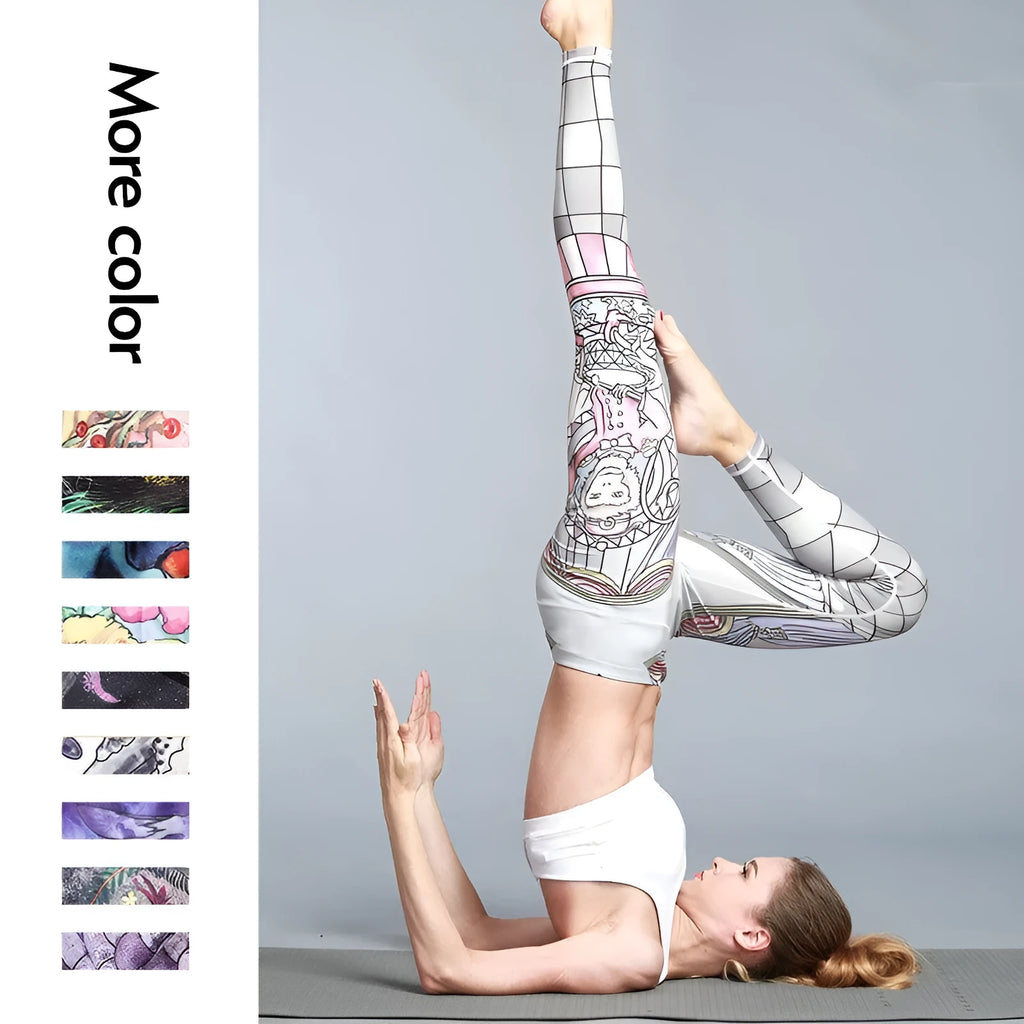 Women's outdoor sport yoga printed leggings in a colourful pattern, sizes S to XL